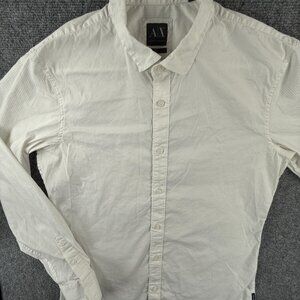 Armani Exchange White Button Up Shirt Long Sleeve Cotton Blend Slim Large Men